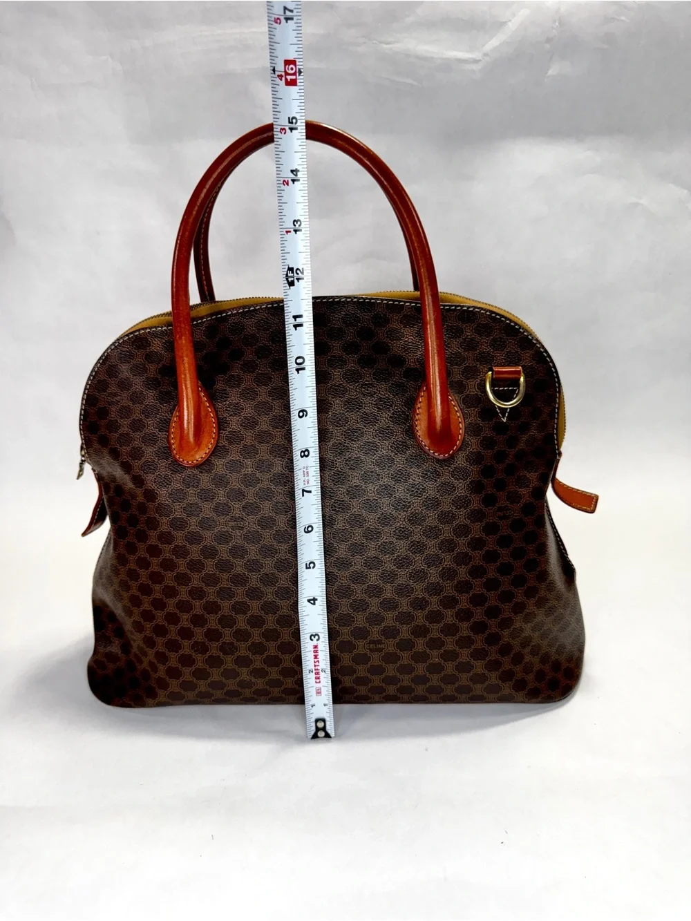 Vintage CELINE Macadam Boston Bag Brown Leather 2-Way Shoulder Satchel